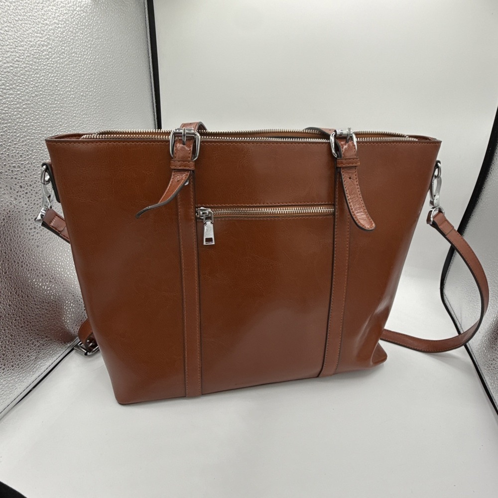 BOSTANTEN Brown Leather Briefcase Shoulder Bag 17" Laptop Case - Picture 2 of 14